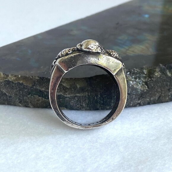 Sterling Silver 925 BGE Heavy Black Onyx Motorcycle Eagle Wide Band Ring Sz 9.5 - Picture 16 of 16